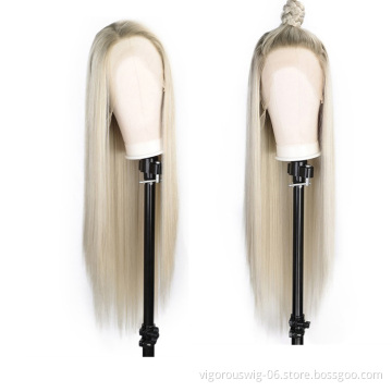 Vigorous Synthetic Heat Resistant Ombre Blonde Lace Front Wigs for Black Women Long Straight 2 Tone Color Wig for Daily Party